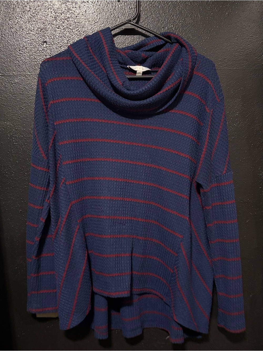 Anthropologie Eri + Ali Womens Thermal Tunic Top Medium Blue Striped Cowl Neck